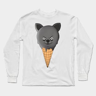 Cute Kawaii Chihuahua Ice Cream Cone Grey Version Long Sleeve T-Shirt